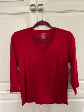 Jones New York Red V-Neck Long Sleeve Top